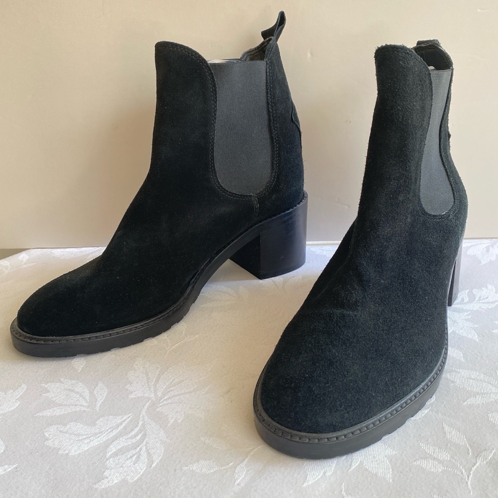 Barbara Barbieri Black Suede Block Heel Chelsea Boots Size 37 Made in Italy